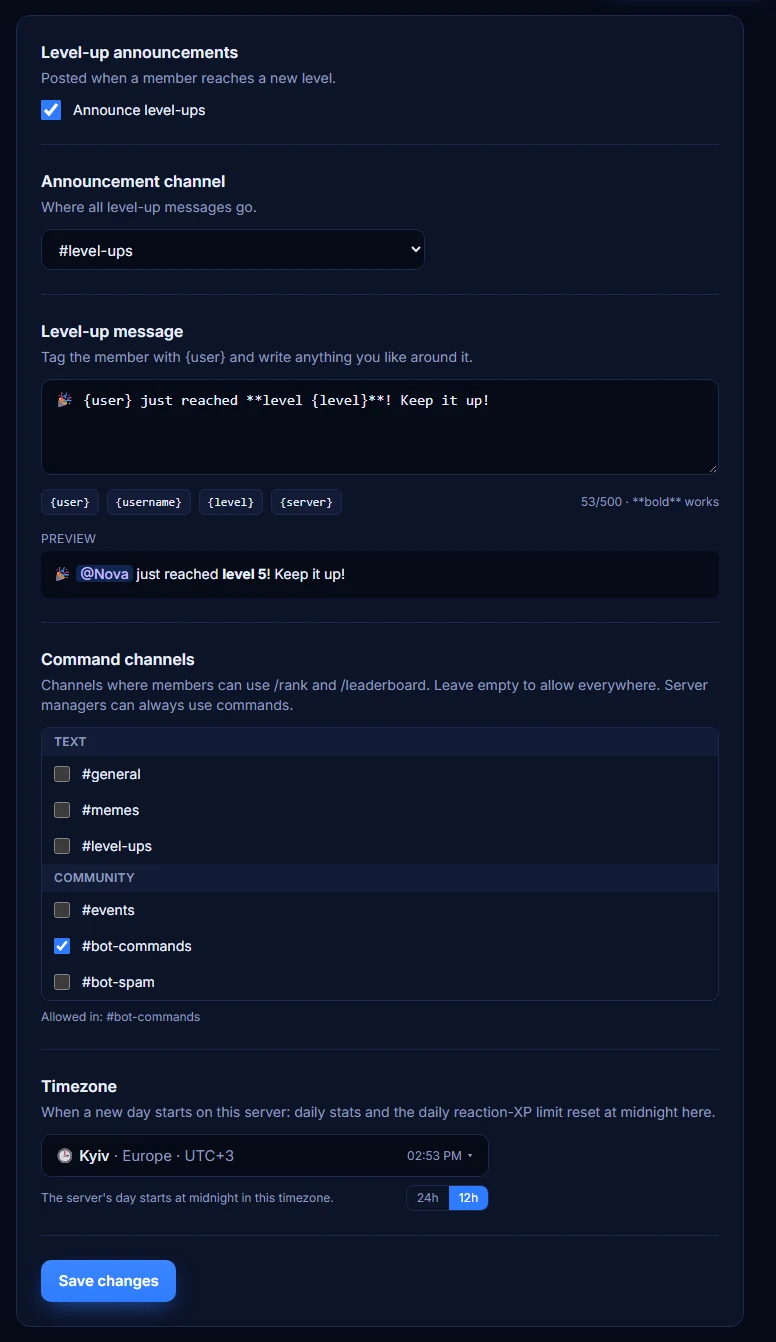 Level-up announcements